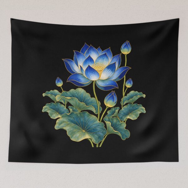 Item preview, Blue Lotus Pichwai Art - Indian Folk Art designed and sold by ShreecreatE.