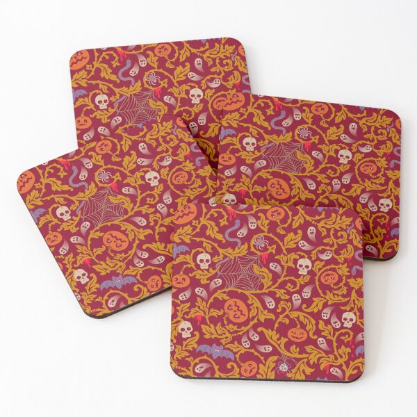 Item preview, Vintage Baroque Halloween Pattern with Pumpkins and Skulls. Red designed and sold by SIR13.