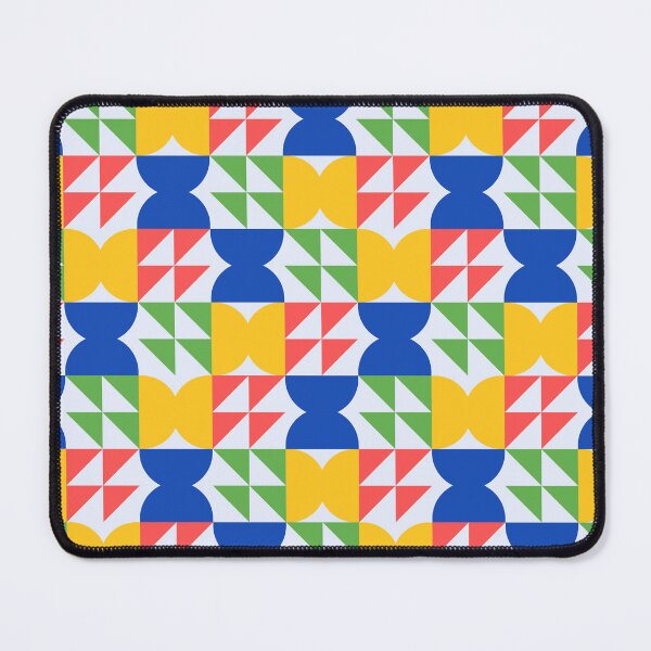 Item preview, Bold Retro Geometric Pattern in Blue, Yellow, Green and Coral Red | Mid Century Modern Abstract Shapes Print designed and sold by PatternXOXO.