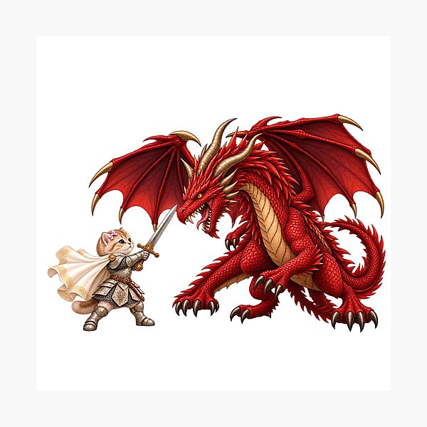 Item preview, Knight Kitten - Warrior cat - Meme cat with red dragon designed and sold by t-patterns.