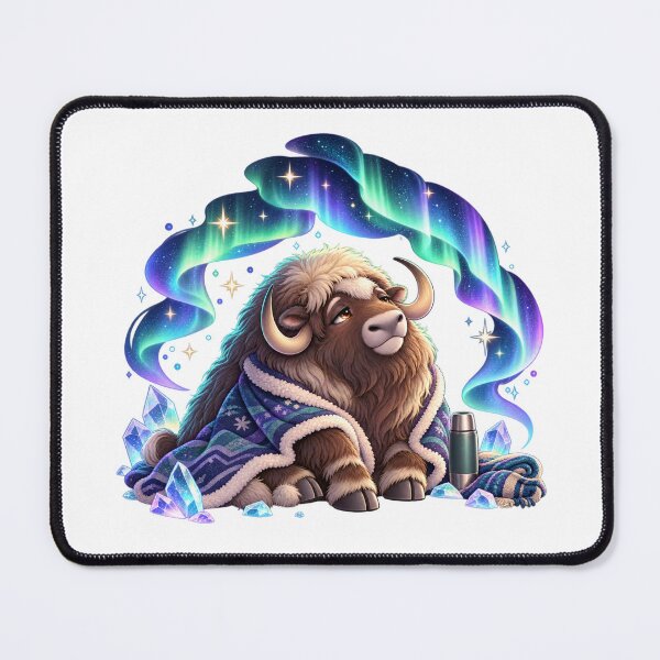Item preview, Sleepy Musk Ox Northern Lights Aurora Animal Art for Shirts Stickers Mugs and Gifts designed and sold by The Tired Animal Club.