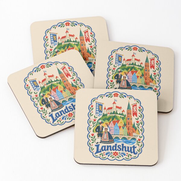 Item preview, Landshut Germany Travel Illustration Embroidered Folk Art Print designed and sold by Witsprings.