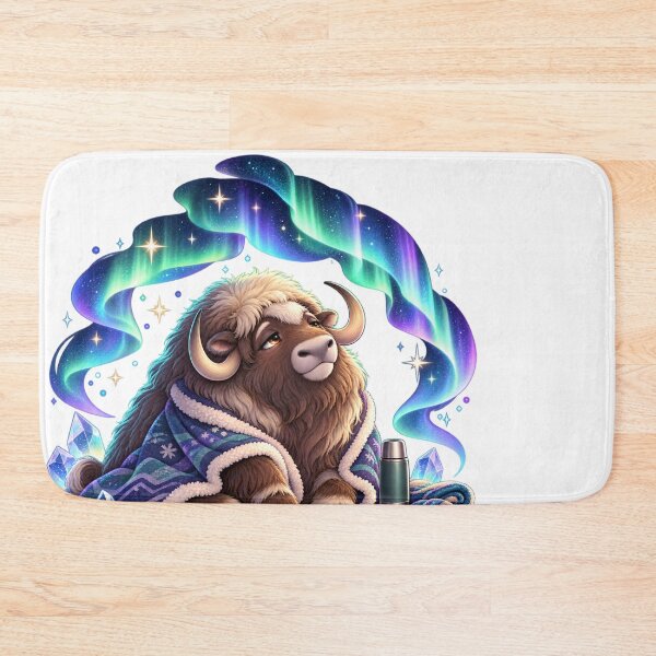 Item preview, Sleepy Musk Ox Northern Lights Aurora Animal Art for Shirts Stickers Mugs and Gifts designed and sold by The Tired Animal Club.