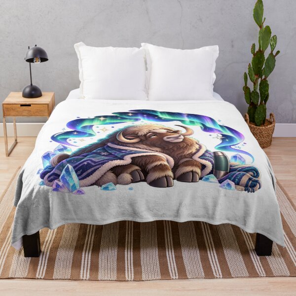 Item preview, Sleepy Musk Ox Northern Lights Aurora Animal Art for Shirts Stickers Mugs and Gifts designed and sold by The Tired Animal Club.