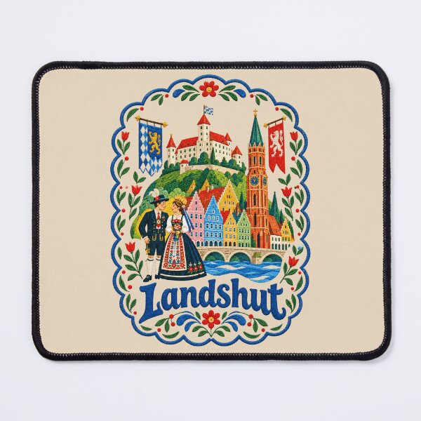 Item preview, Landshut Germany Travel Illustration Embroidered Folk Art Print designed and sold by Witsprings.