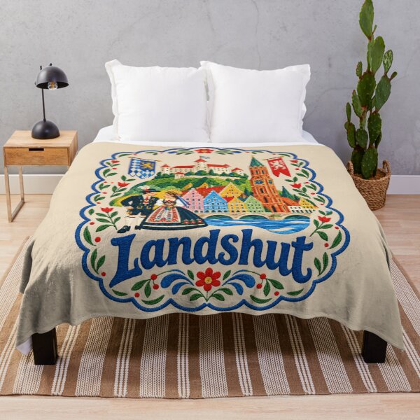 Item preview, Landshut Germany Travel Illustration Embroidered Folk Art Print designed and sold by Witsprings.