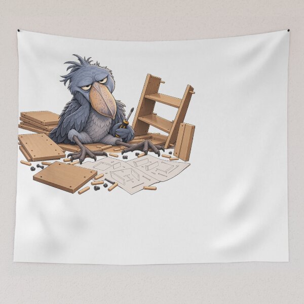 Item preview, Tired Shoebill Furniture Assembly Chaos Animal Art for Shirts Stickers Mugs and Gifts designed and sold by The Tired Animal Club.