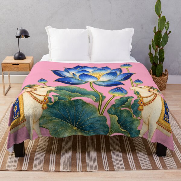 Item preview, Blue Lotus Pichwai Art with Sacred Cows- Indian Wall Decor designed and sold by ShreecreatE.