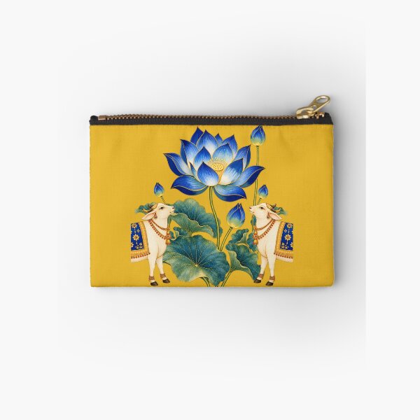 Item preview, Blue Lotus Pichwai Art with Sacred Cows- Indian Wall Decor designed and sold by ShreecreatE.