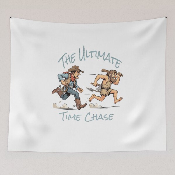 Item preview, The Ultimate Time Chase - Cowboy vs Caveman Retro Graphic T-Shirt designed and sold by Grxcreation.