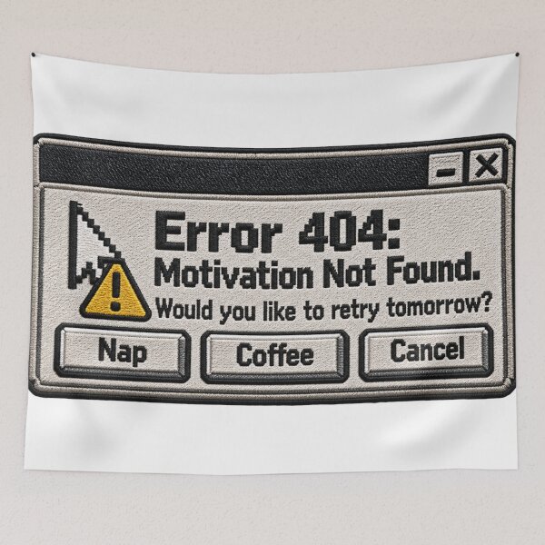 Item preview, Error 404 Motivation Not Found – Funny Retro Computer Embroidery designed and sold by Emoji Emblems.