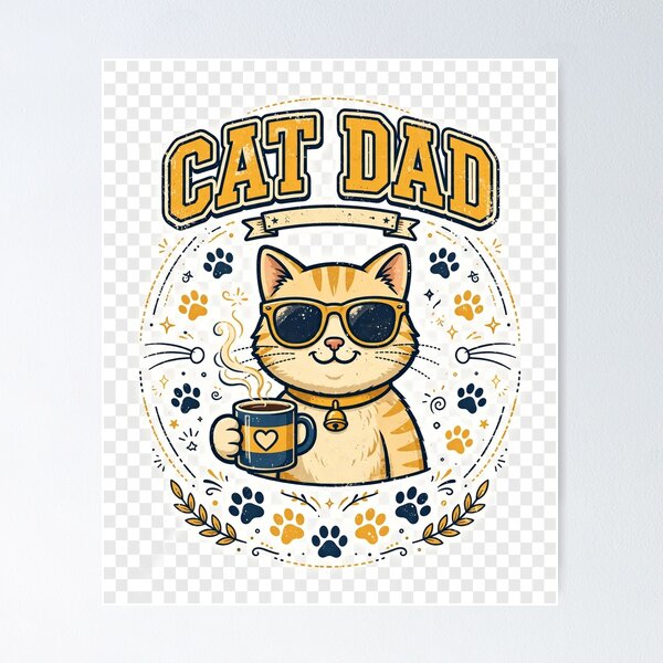Item preview, Cat Dad Sunglasses Coffee Cute Retro T-Shirt designed and sold by EverydayBadge.