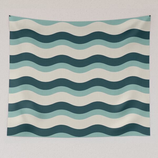 Item preview, Retro Teal Sage Cream Wavy Stripe Pattern designed and sold by Mindful Wall Art Studio.