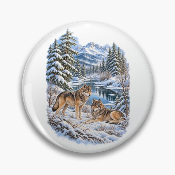 Item preview, Winter Wolves in Snowy Mountain Forest designed and sold by TeeARTHY.