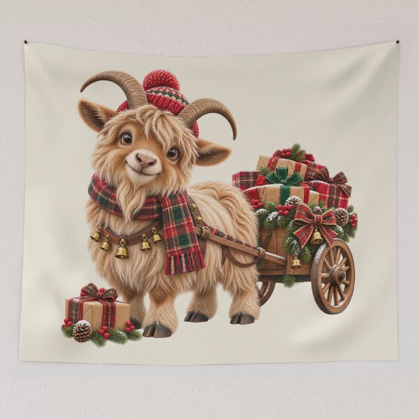 Item preview, Cute Scottish Highland Goat Delivering Christmas Presents designed and sold by MaedK.