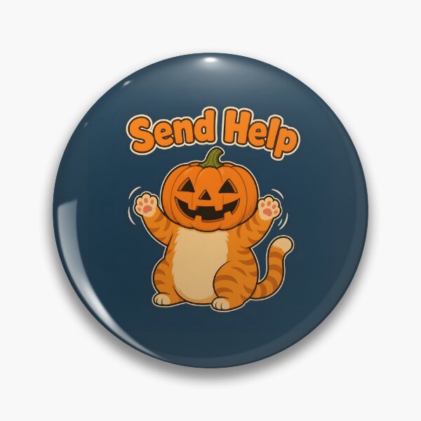 Item preview, Pumpkin Head Stuck Cat Send Help Halloween Pun designed and sold by Glitchart66.