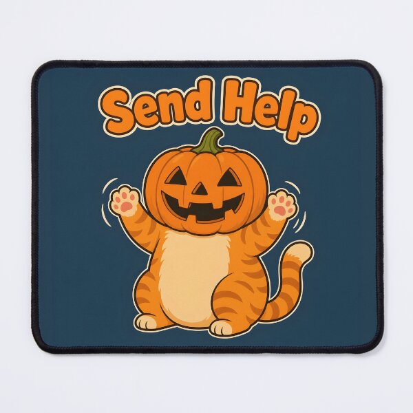 Item preview, Pumpkin Head Stuck Cat Send Help Halloween Pun designed and sold by Glitchart66.