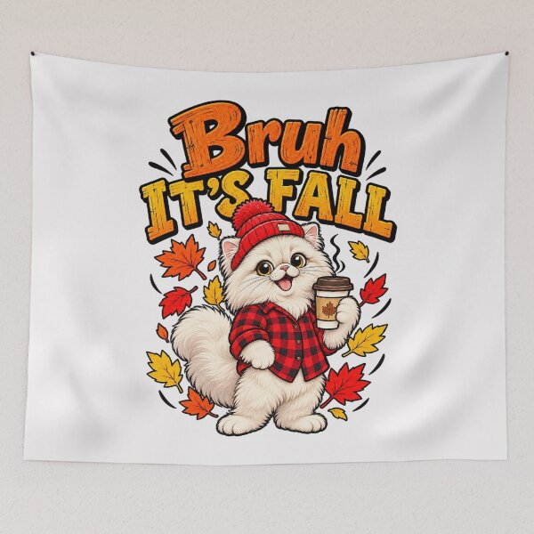 Item preview, Bruh It's Fall Cute Fluffy Cat In Flannel Holding Coffee designed and sold by DYALEEZ-XCR.