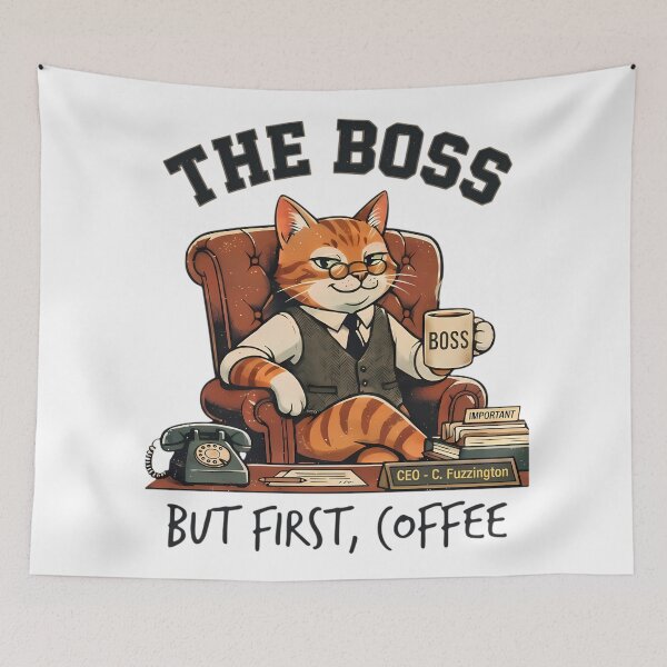 Item preview, The Cat Boss enjoying cup of Coffee in the morning before starting work designed and sold by Afnan Store.