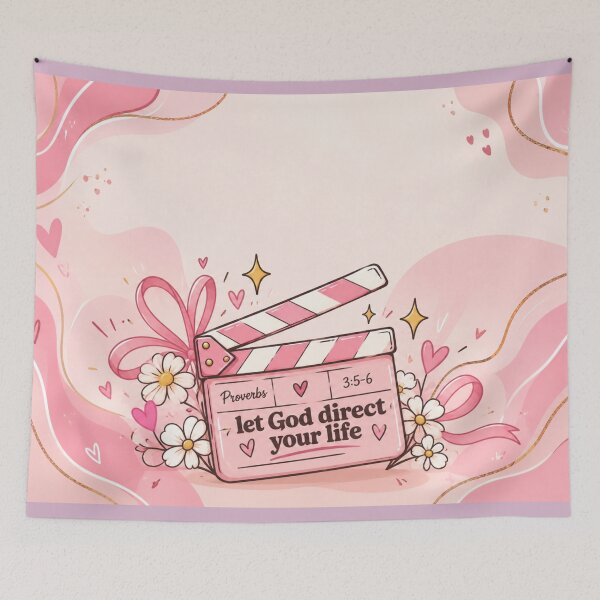 Item preview, Let God Direct Your Life Proverbs 3:5-6 Christian Bible Verse Pink Clapperboard Cute Faith Illustration designed and sold by EatPrayLive.