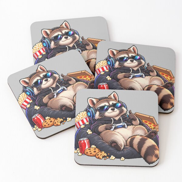 Item preview, Lazy Gamer Raccoon designed and sold by WonderInkLab.