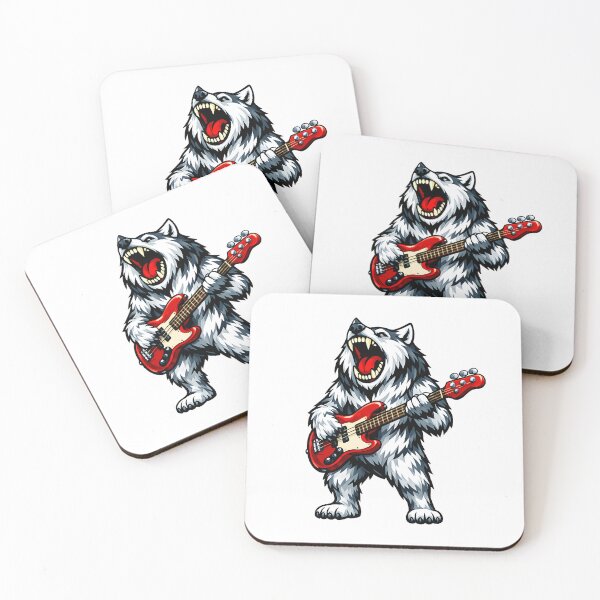 Item preview, Rock Star Wolf Playing Bass Guitar designed and sold by ROARSOME DESiGNS.