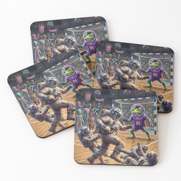 Item preview, Cosmic Handball Match Astronauts vs Alien Frog Pop Surrealism designed and sold by Rain-Road.