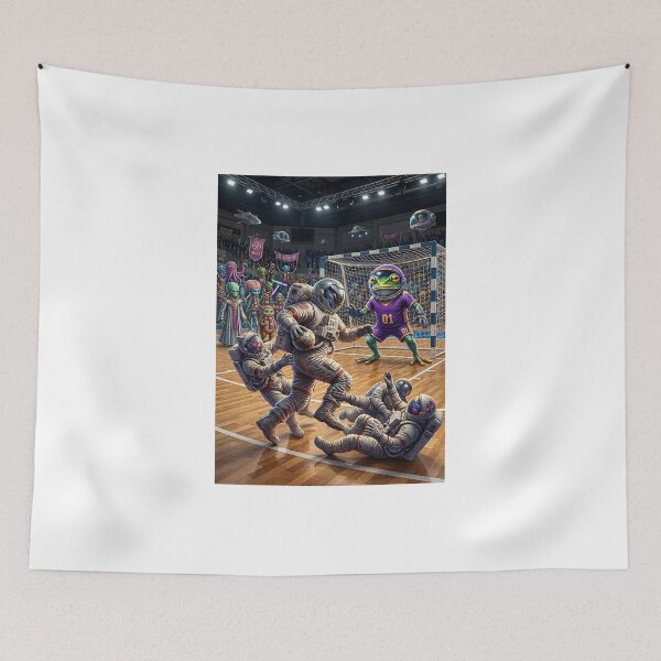 Item preview, Cosmic Handball Match Astronauts vs Alien Frog Pop Surrealism designed and sold by Rain-Road.