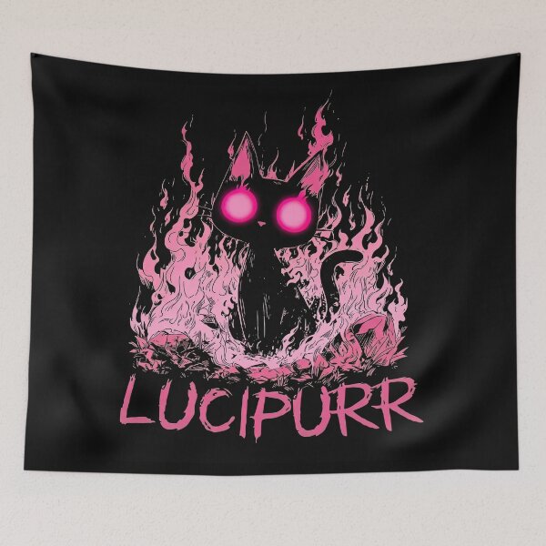 Item preview, Lucipurr Pink Flaming Black Cat - Cute Goth Occult Halloween Kitty designed and sold by The Funky Sprunki.