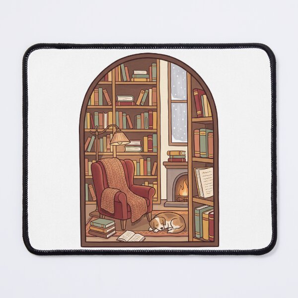 Item preview, Cozy Home Library with Fireplace and Sleeping Dog designed and sold by Moti Vaknin.