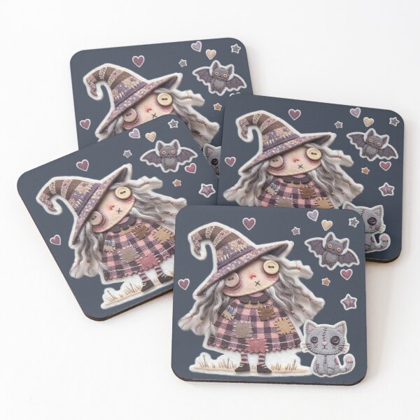 Item preview, Cute Felt Witch Cat Bat Magical Halloween Art designed and sold by KPT Art & Design.