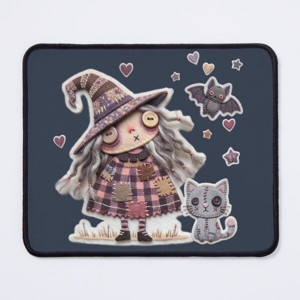 Item preview, Cute Felt Witch Cat Bat Magical Halloween Art designed and sold by KPT Art & Design.