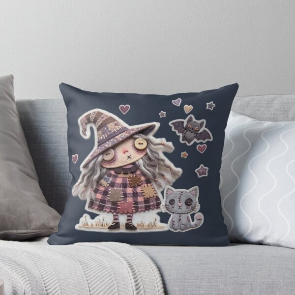 Item preview, Cute Felt Witch Cat Bat Magical Halloween Art designed and sold by KPT Art & Design.