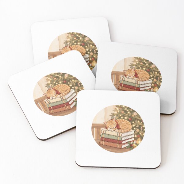 Item preview, Sleeping Orange Cat on Books by Christmas Tree designed and sold by Moti Vaknin.