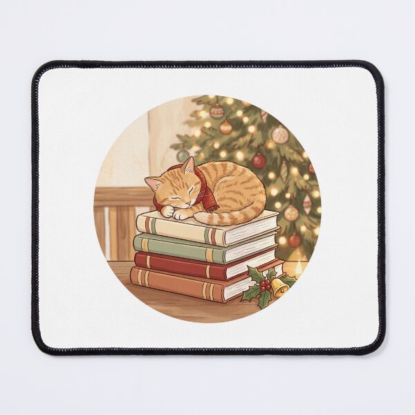 Item preview, Sleeping Orange Cat on Books by Christmas Tree designed and sold by Moti Vaknin.