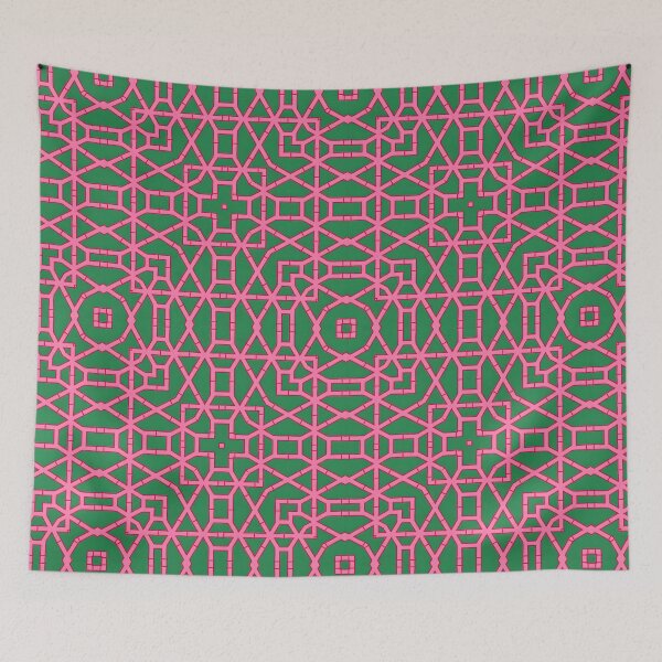 Item preview, Preppy pink and green chinoiserie lattice designed and sold by SophieClimaArt.