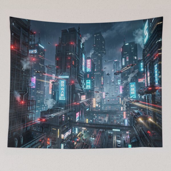 Item preview, Futuristic Blade Runner-style metropolis with flying cars designed and sold by Mente Creativa.