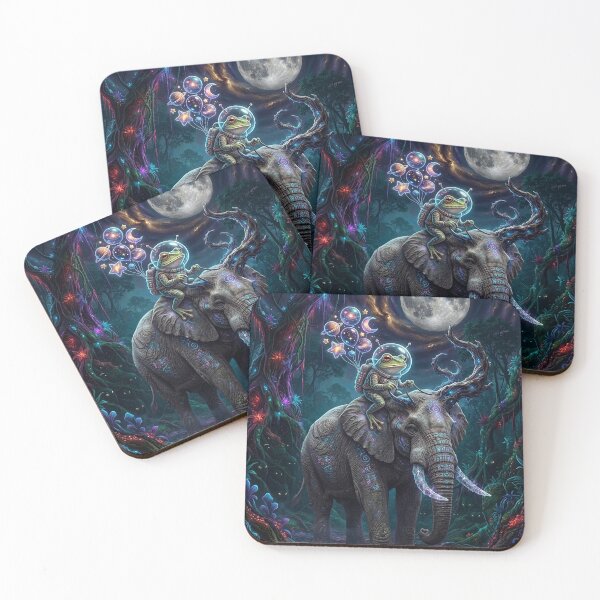 Item preview, Cosmic Frog Riding Elephant Space Balloons Pop Surrealism designed and sold by Rain-Road.