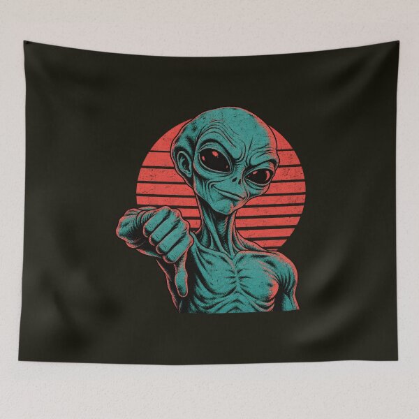 Item preview, Alien Thumbs Down – Retro Cosmic Attitude designed and sold by AwesomeBeyondLimits.