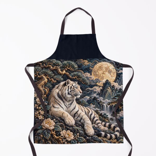 Aperçu de l'œuvre White Tiger Under Full Moon – Chinese Landscape Wildlife Art créée et vendue par ManJiangHong.
