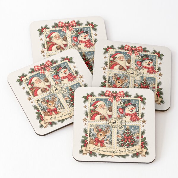 Item preview, Retro Christmas Postage Stamps, Vintage Santa Claus Reindeer Snowman, Nostalgic Holiday Aesthetic designed and sold by Quiajia.