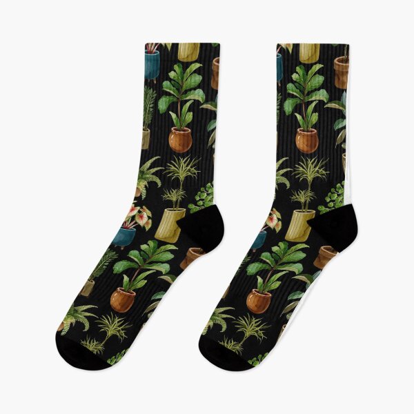 Item preview, Watercolor Potted Houseplants Seamless Pattern on Black Background designed and sold by Ms. Iryna.