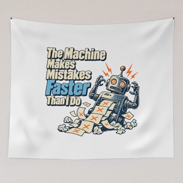 Item preview, The Machine Makes Mistakes Faster Than I Do Retro Robot Design designed and sold by ThreadQuirk.