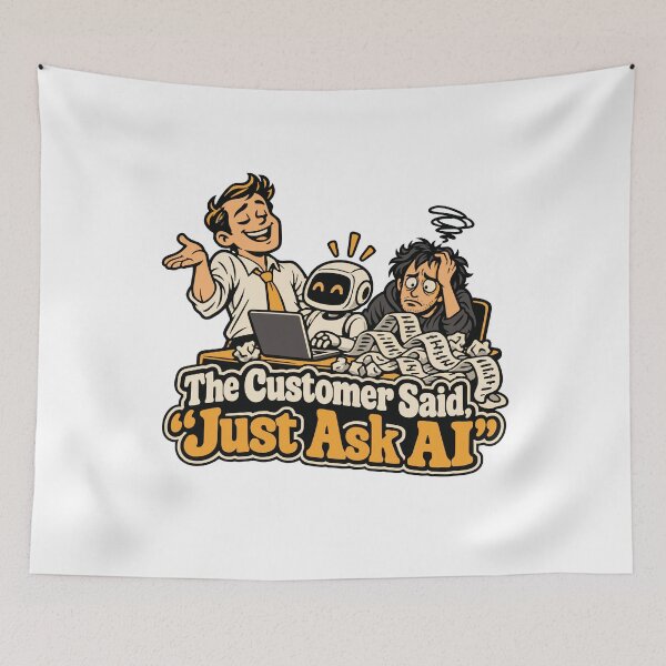 Item preview, The Customer Said Just Ask AI Comic T-Shirt designed and sold by ThreadQuirk.