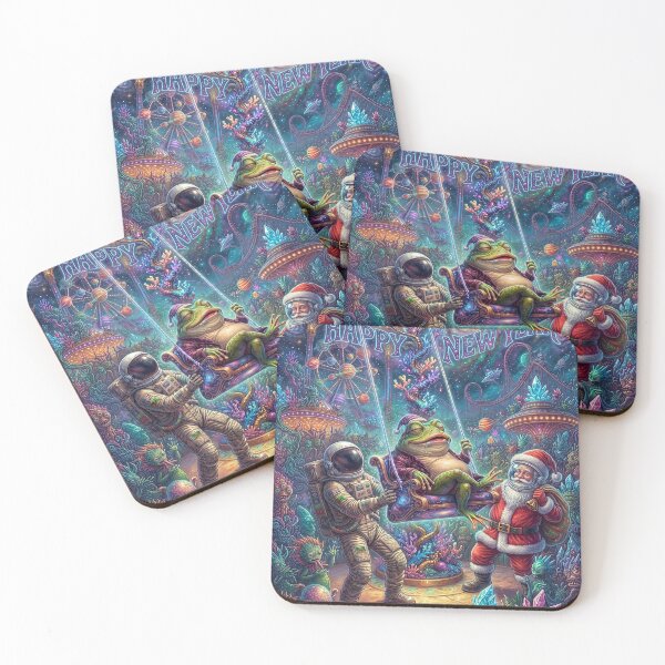 Item preview, Cosmic New Year Celebration: Astronaut, Santa, and Chill Frog designed and sold by Rain-Road.