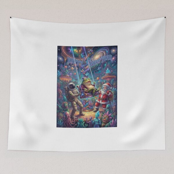 Item preview, Cosmic New Year Celebration: Astronaut, Santa, and Chill Frog designed and sold by Rain-Road.