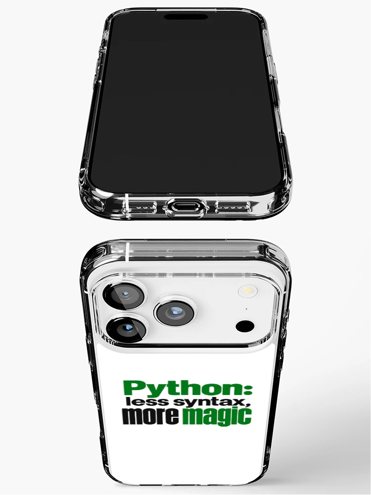 Thumbnail 3 of 5, iPhone Case, Python Less Syntax More Magic Funny Programmer Typography designed and sold by ThreadQuirk.