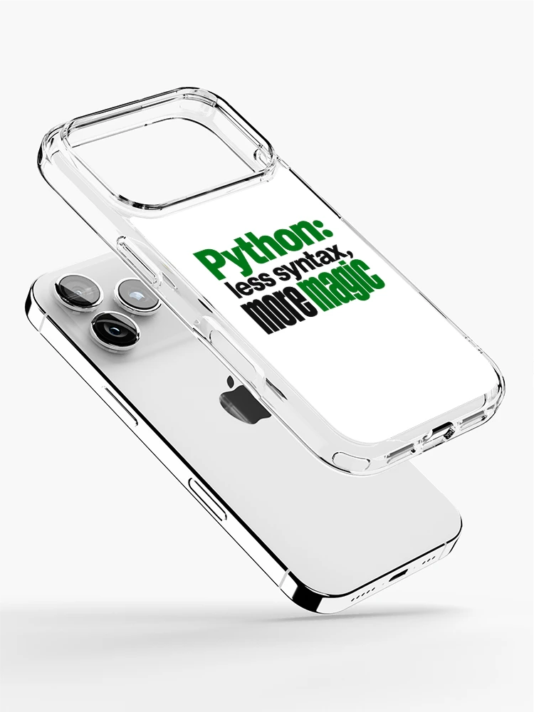 Thumbnail 2 of 5, iPhone Case, Python Less Syntax More Magic Funny Programmer Typography designed and sold by ThreadQuirk.
