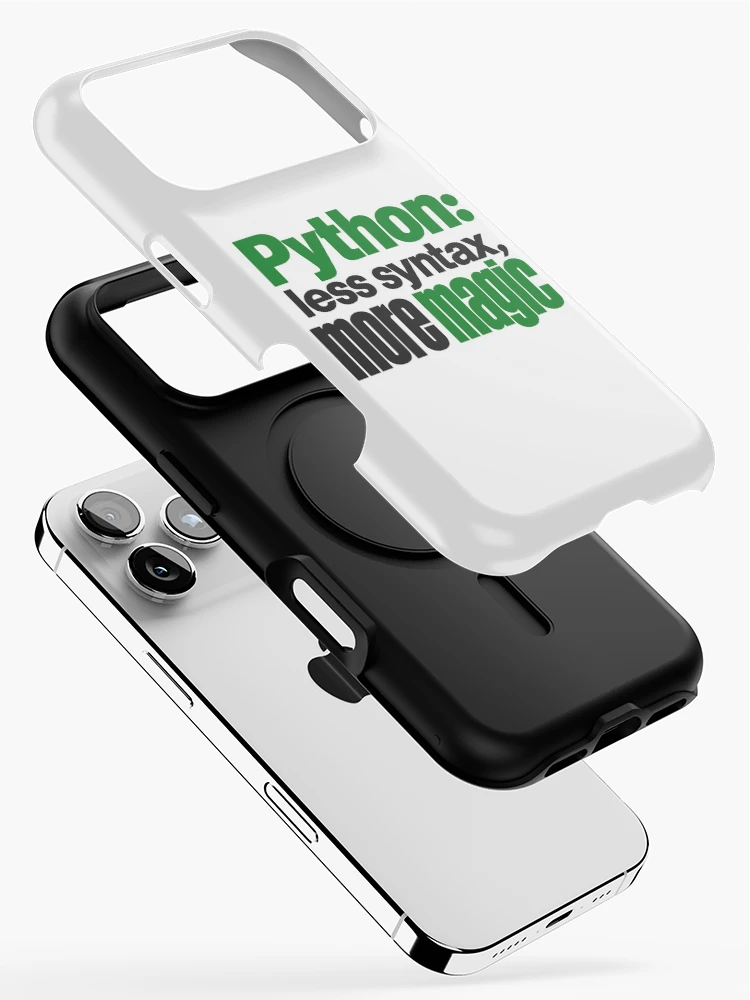 Thumbnail 2 of 4, iPhone Case, Python Less Syntax More Magic Funny Programmer Typography designed and sold by ThreadQuirk.