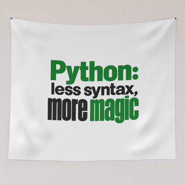 Aperçu de l'œuvre Python : Moins de syntaxe, plus de magie. Typographie humoristique pour programmeurs. créée et vendue par ThreadQuirk.